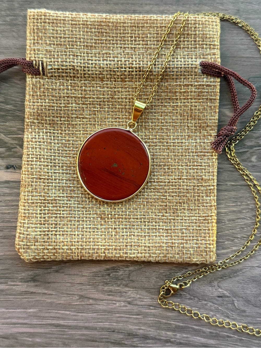Red Jasper Round Pendant Red Jasper Necklace Minimalist Necklace